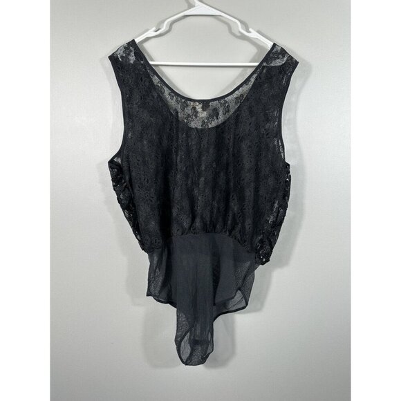 NWOT Vintage Delicates Bodysuit Womens 2X 22/24 Black Sheer Sequin‎ Sexy - Picture 2 of 15
